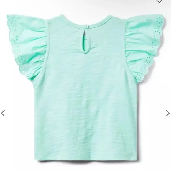 Janie and Jack Light Green Eyelet Sleeve Tee - Picture 2 of 7